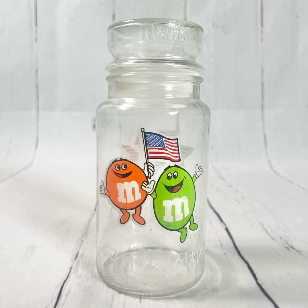 Vintage 1984 Los Angeles Olympics M&M Glass Candy Jar Anchor Hocking Lid